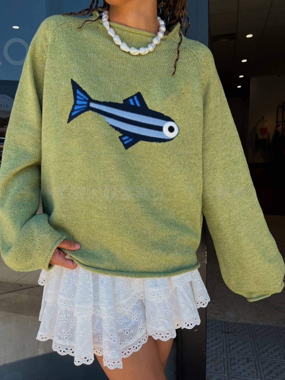 Oceanic Adventure Sardines Pattern Knit Sweater - Juli's Wearable Art
