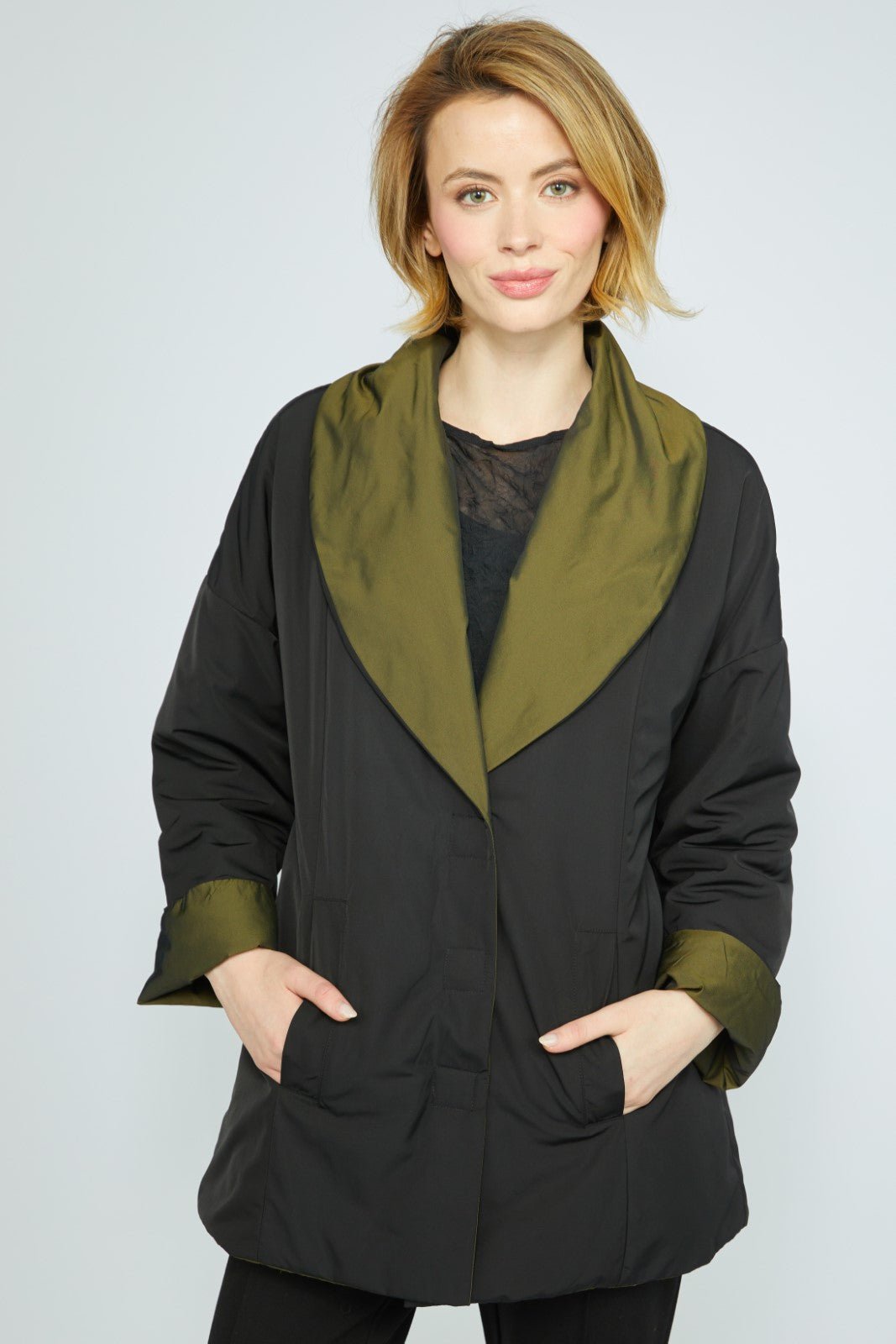 Olivia by Habitat Two - Tone Taffeta Metropolitan Coat - Juli's Wearable Art