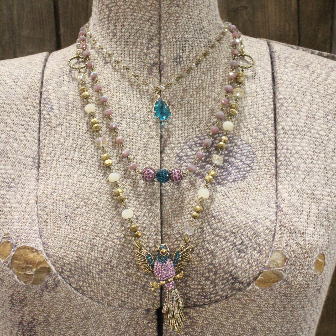 On Her Perch Purple Bird Layered Necklace - Juli's Wearable Art