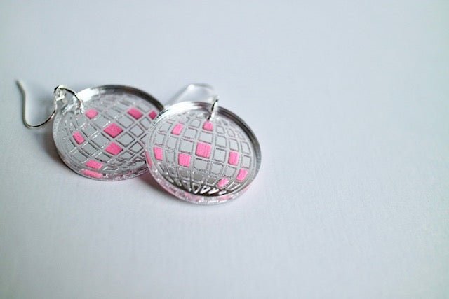 Pink Disco Ball Acrylic Earrings - Juli's Wearable Art