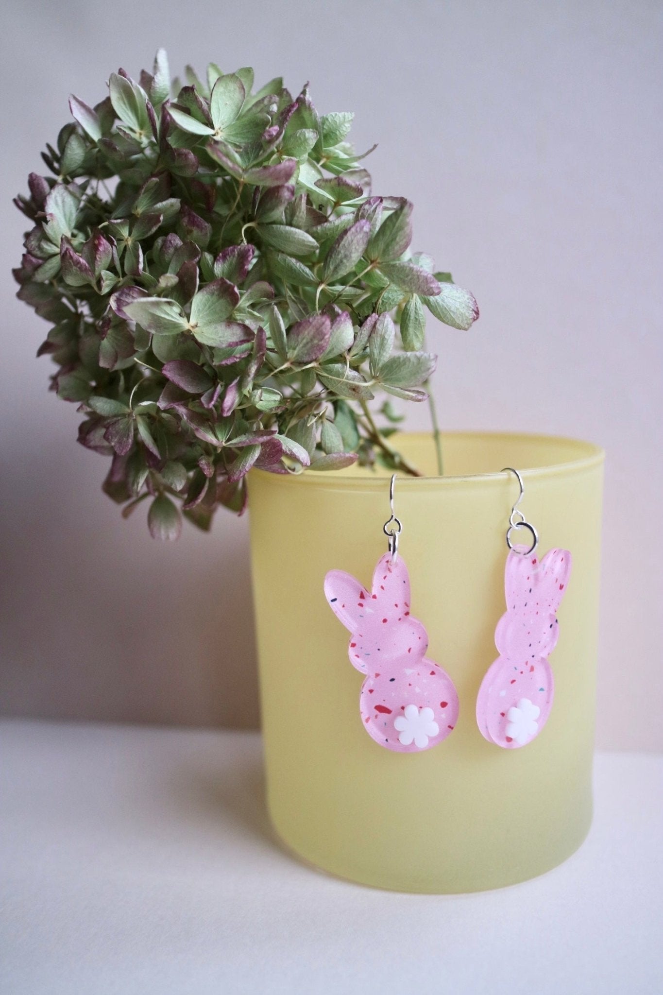 Pink Glitter Bunny Earrings with Tail - Juli's Wearable Art