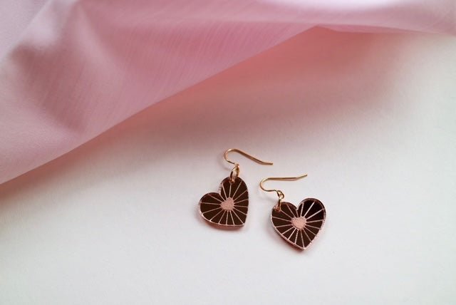 Pink Mirror Engraved Heart Earrings - Juli's Wearable Art