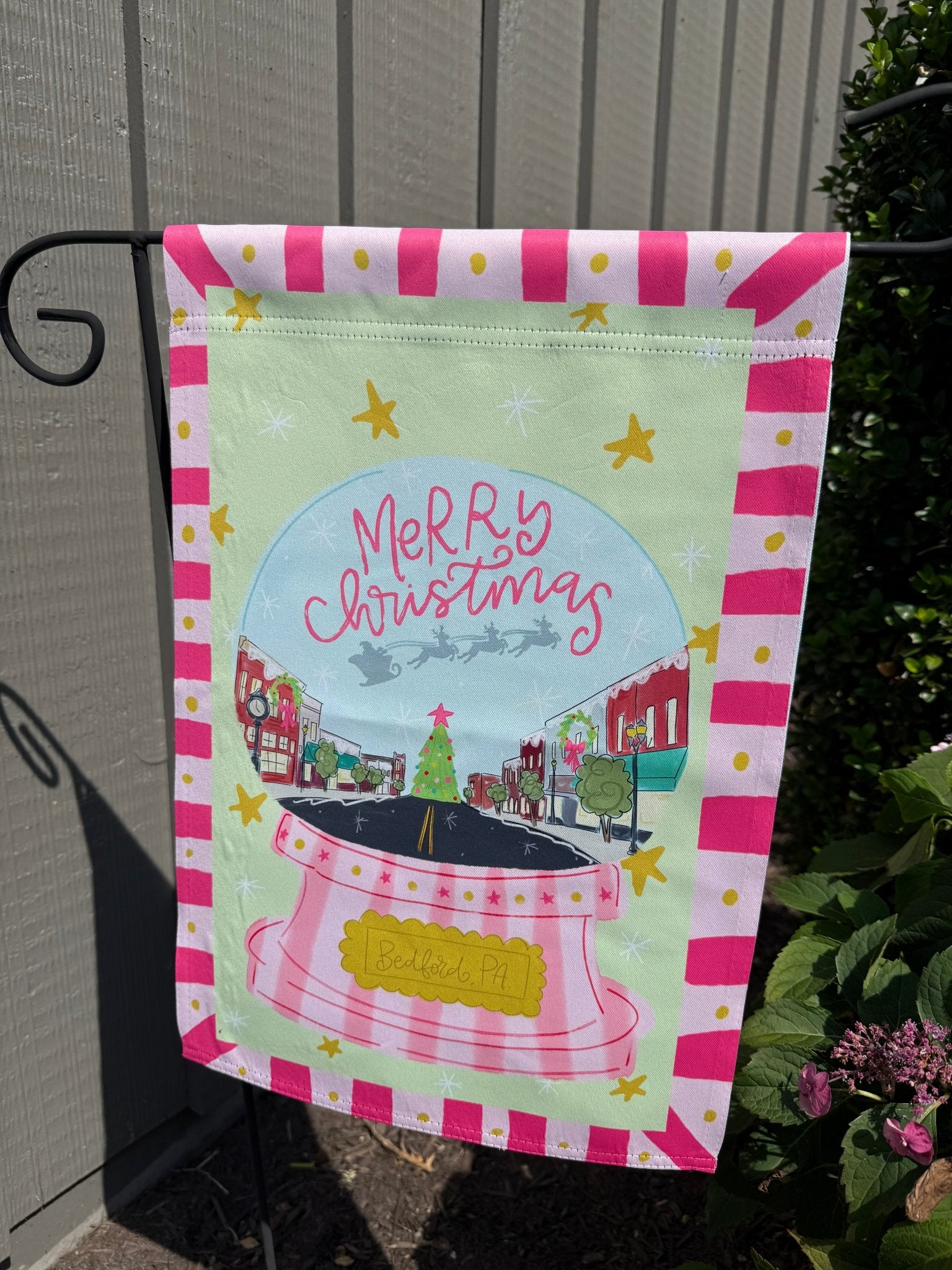 Pink Snowglobe Garden Flag - Bedford PA - Juli's Wearable Art