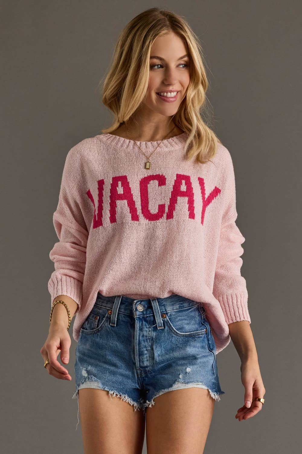 Pink “VACAY” Lightweight Sweater - Juli's Wearable Art