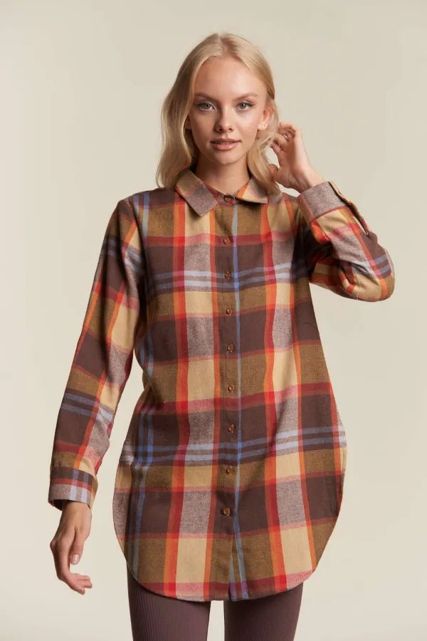 Plaid Button Down Side Slit Shirt – Mustard Combo - Juli's Wearable Art