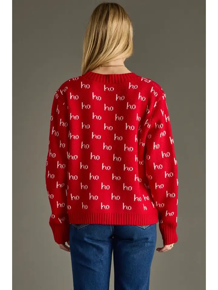 Red Knit “Ho Ho Ho” Holiday Sweater - Juli's Wearable Art