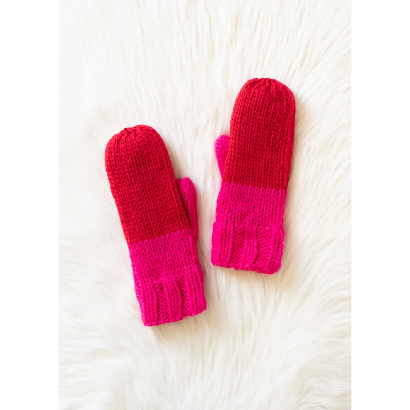Red & Pink Color Block Knit Mittens - Juli's Wearable Art