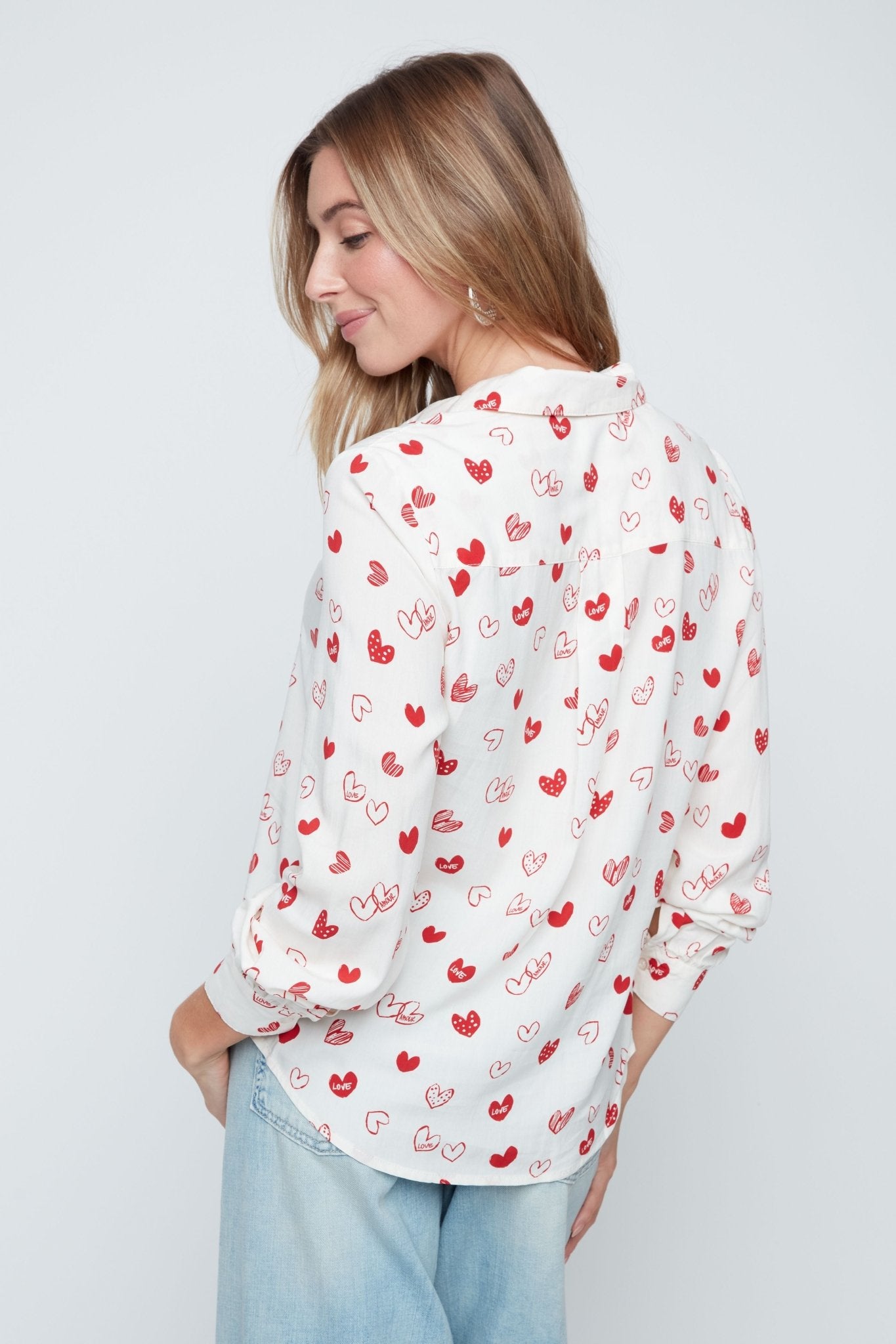 Renuar Button Blouse with Heart Prints - Juli's Wearable Art