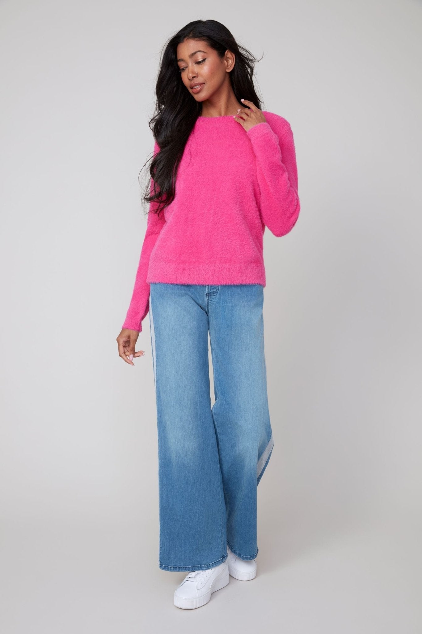 Renuar Cozy Feather Yarn Knit Sweater – Mulberry - Juli's Wearable Art