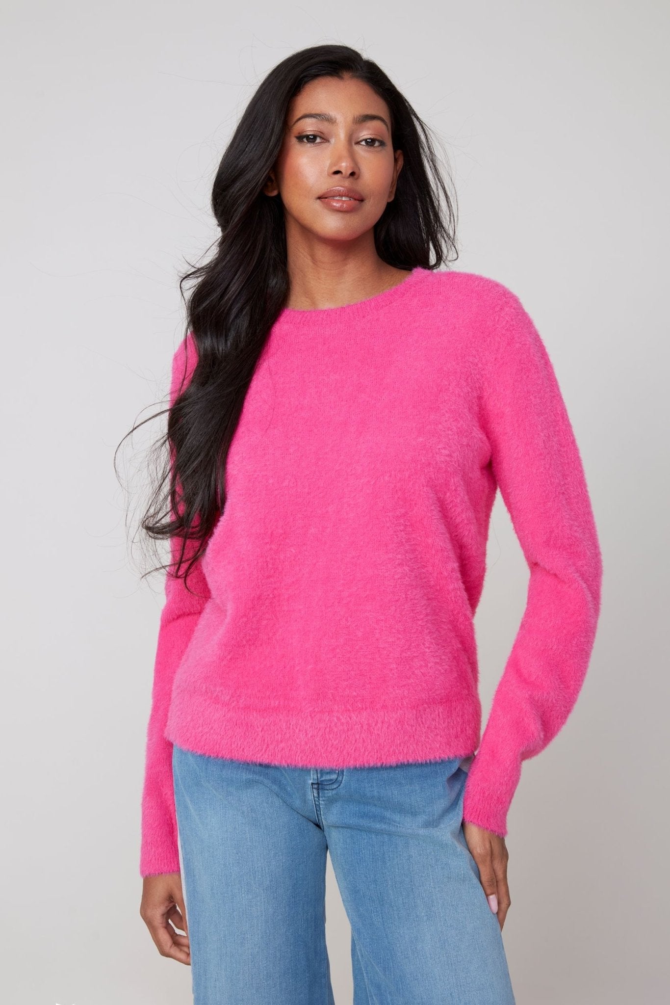 Renuar Cozy Feather Yarn Knit Sweater – Mulberry - Juli's Wearable Art