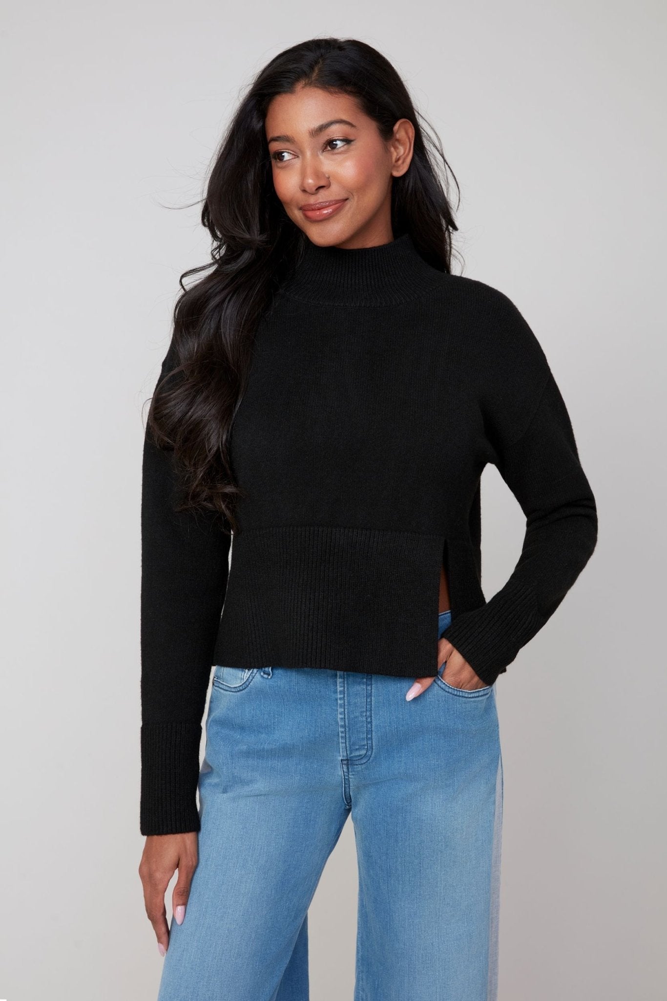 Renuar Knitted Comfy Yarn Sweater –Black - Juli's Wearable Art