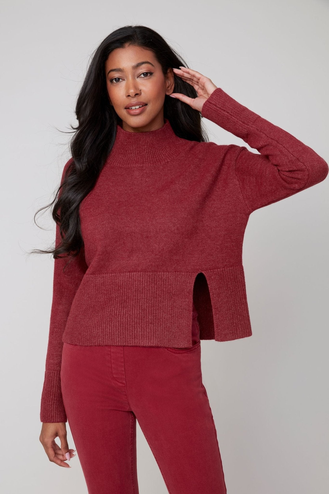 Renuar Knitted Comfy Yarn Sweater – Heather Porto Red - Juli's Wearable Art