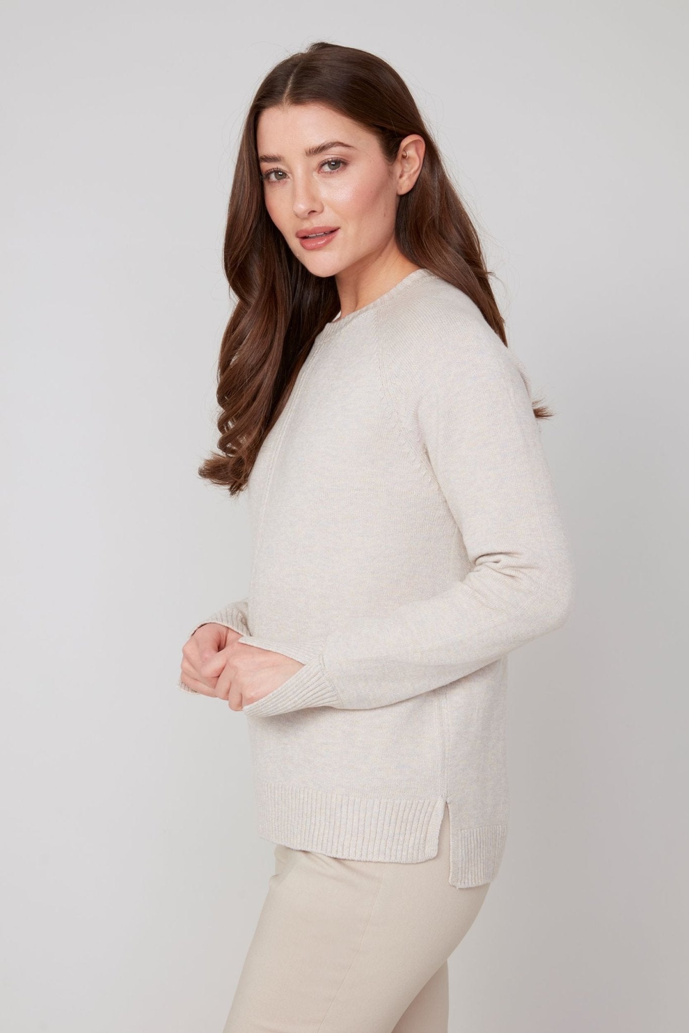 Renuar Knitted Comfy Yarn Sweater – Heathered Oyster - Juli's Wearable Art