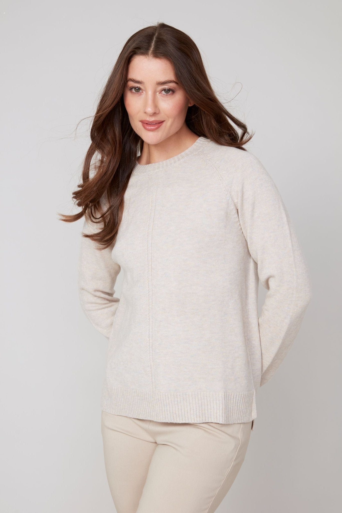 Renuar Knitted Comfy Yarn Sweater – Heathered Oyster - Juli's Wearable Art