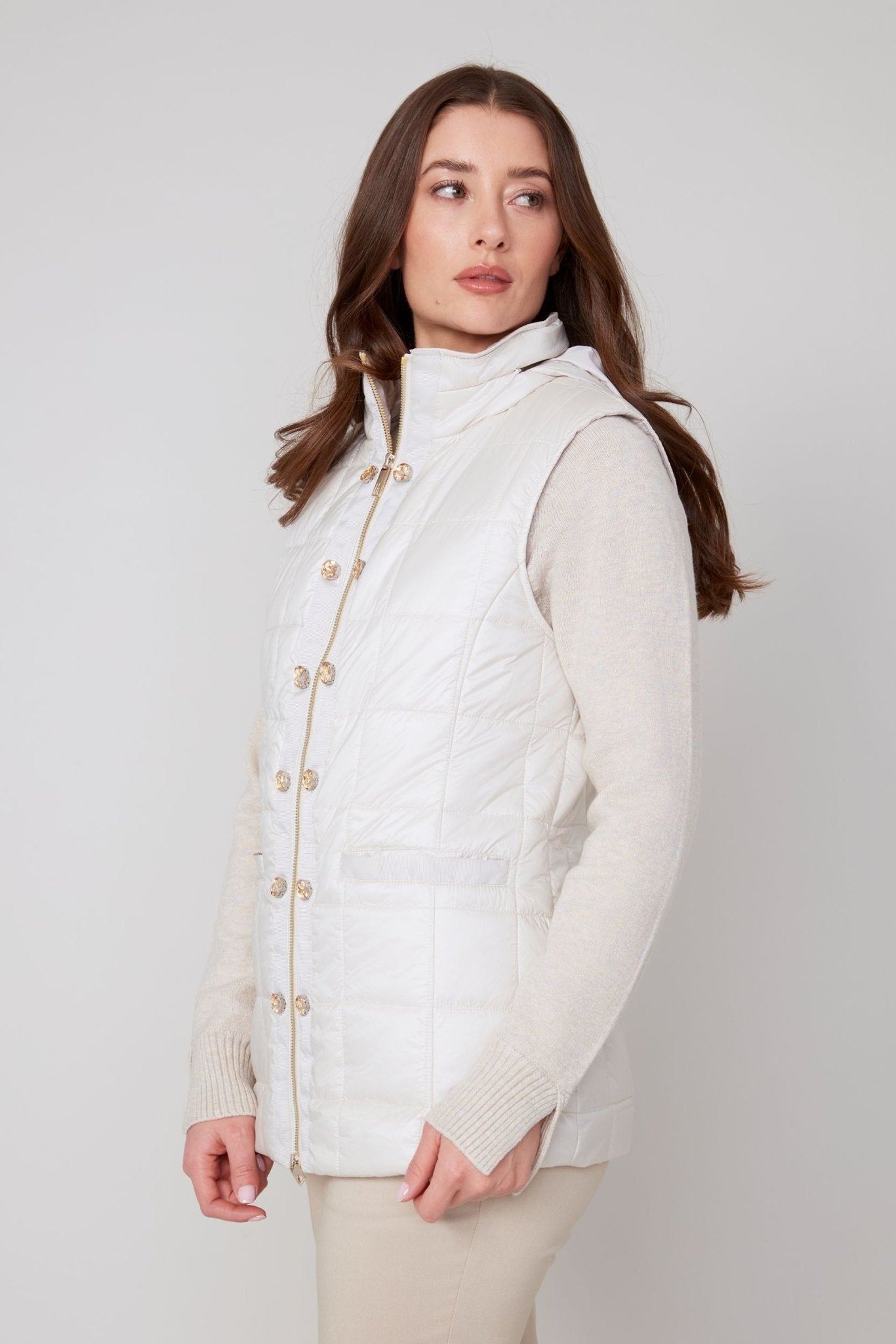 Renuar Luxe Quilt Woven Vest – Oyster - Juli's Wearable Art