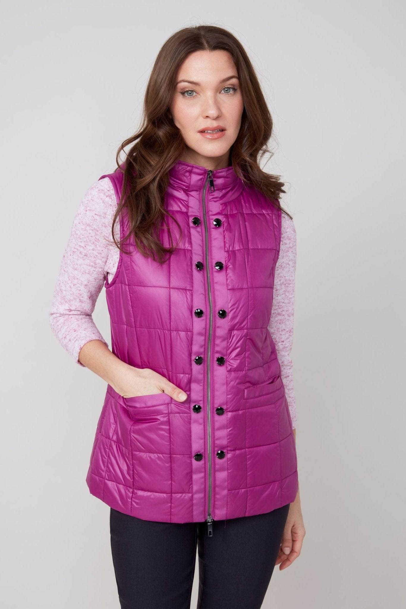 Renuar Luxe Quilt Woven Vest – Plum - Juli's Wearable Art