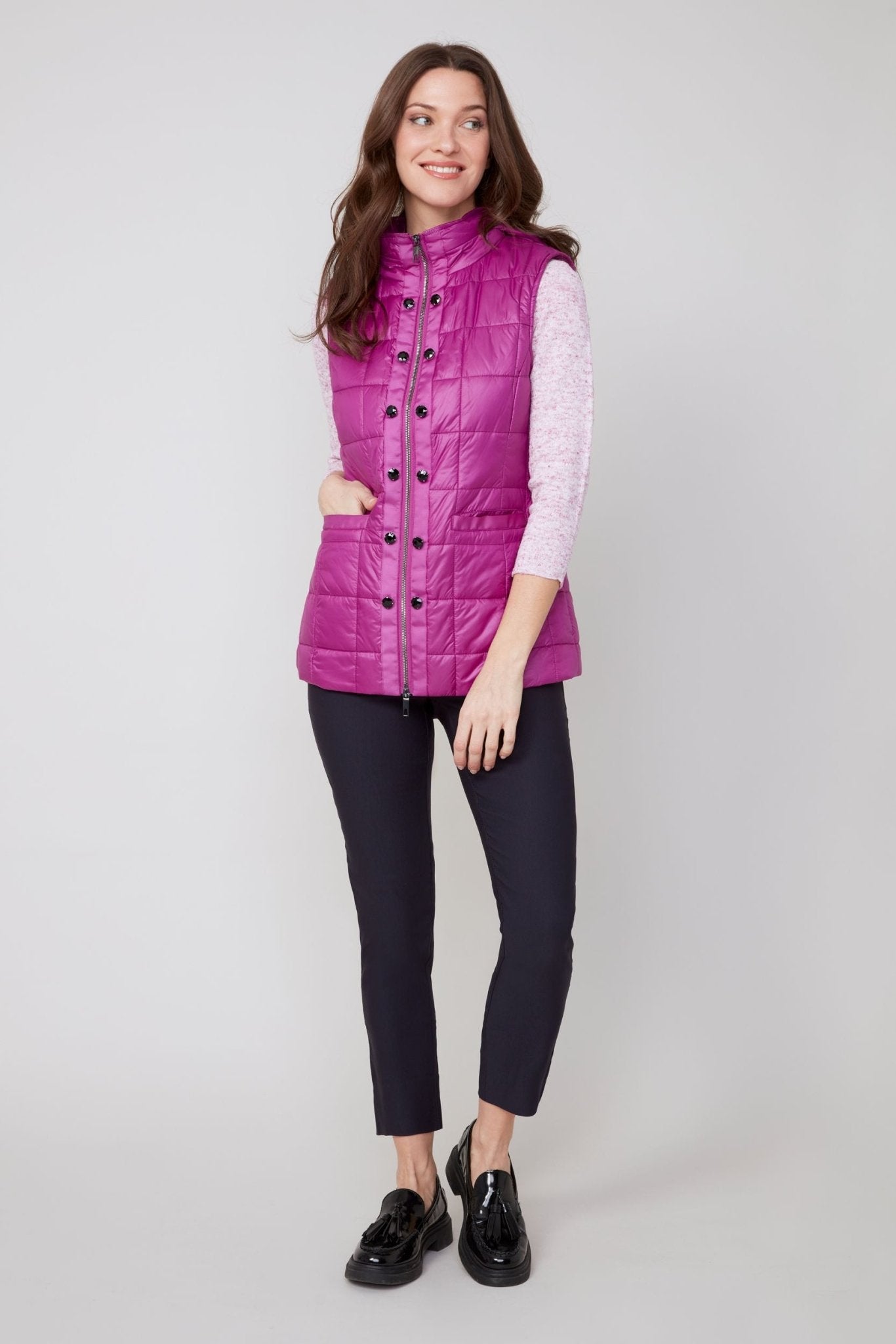 Renuar Luxe Quilt Woven Vest – Plum - Juli's Wearable Art