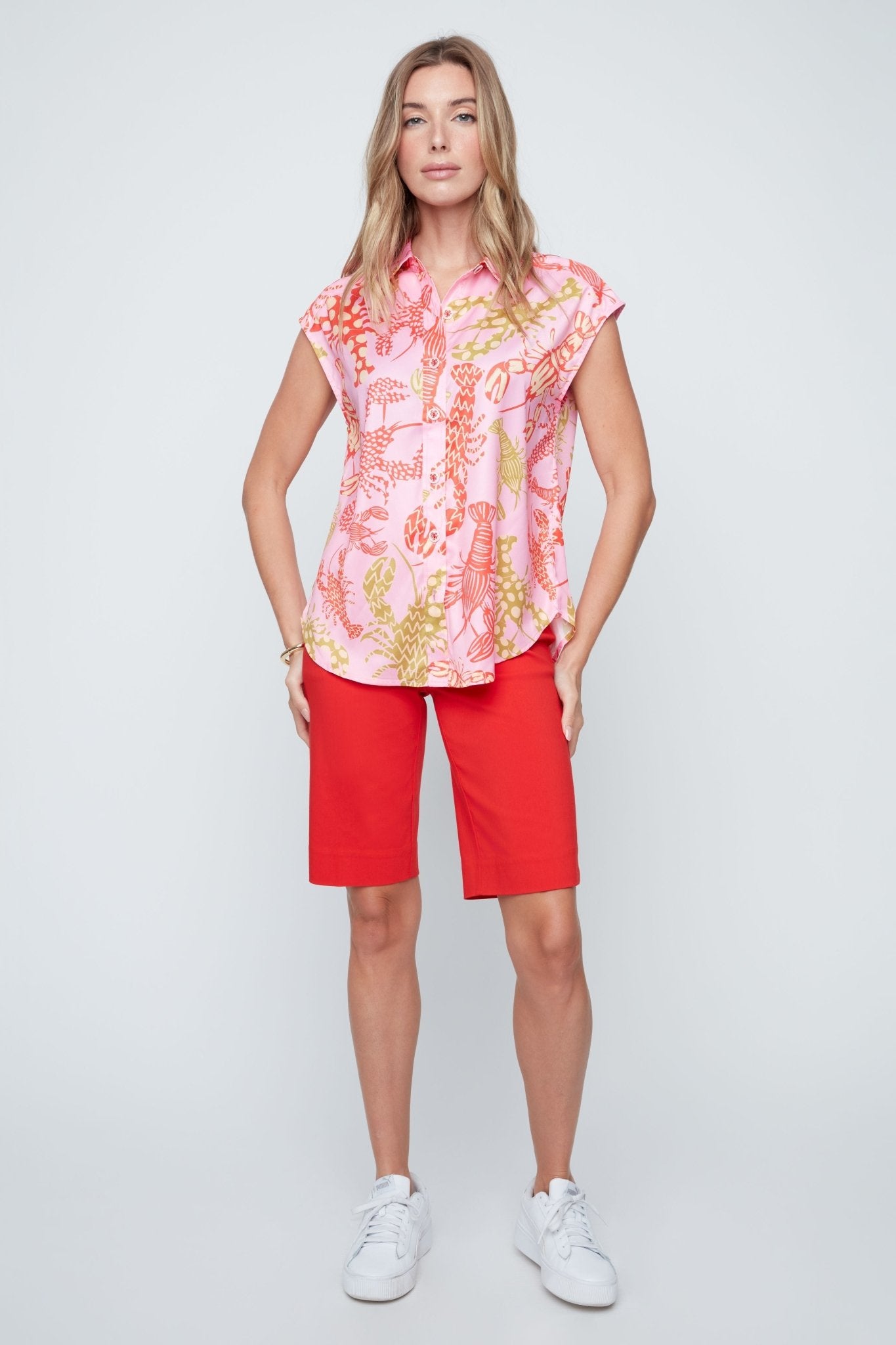 Renuar Printed Light Satin Blouse | Rose Bloom Combo - Juli's Wearable Art