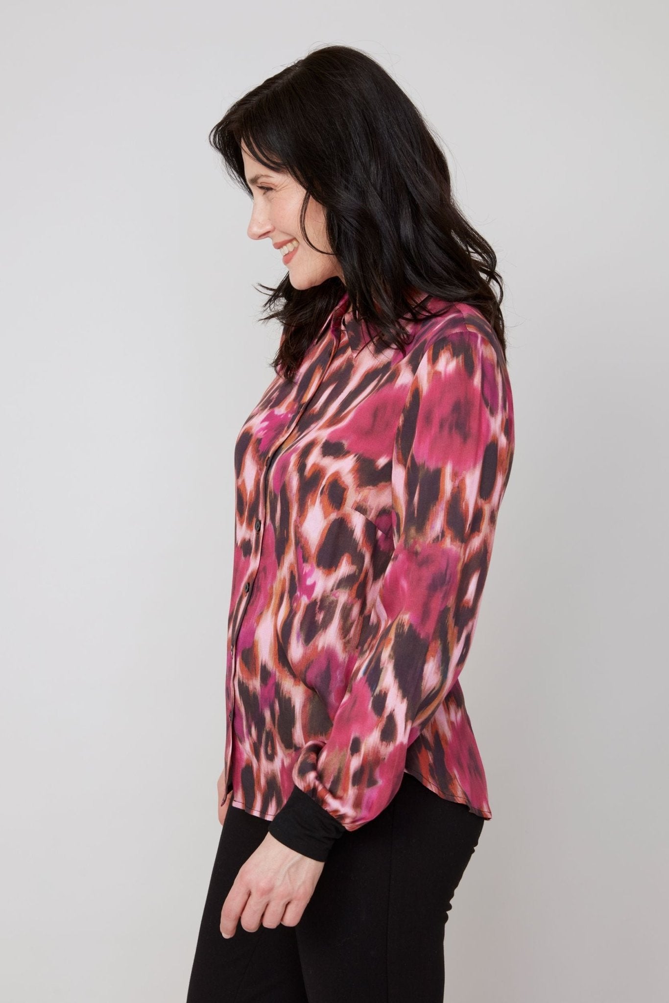 Renuar Woven Blouse – Mulberry Watercolor Rose - Juli's Wearable Art