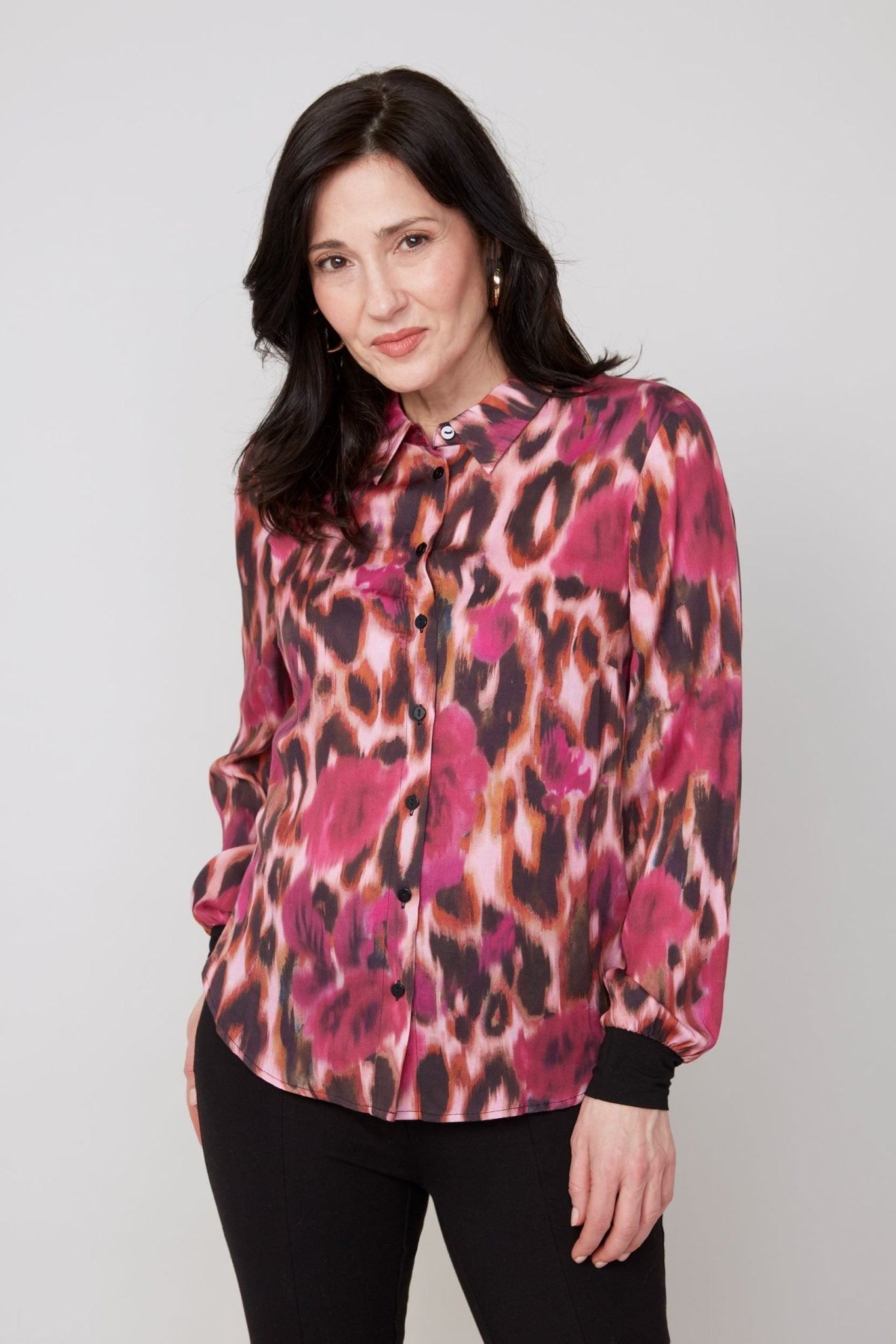 Renuar Woven Blouse – Mulberry Watercolor Rose - Juli's Wearable Art