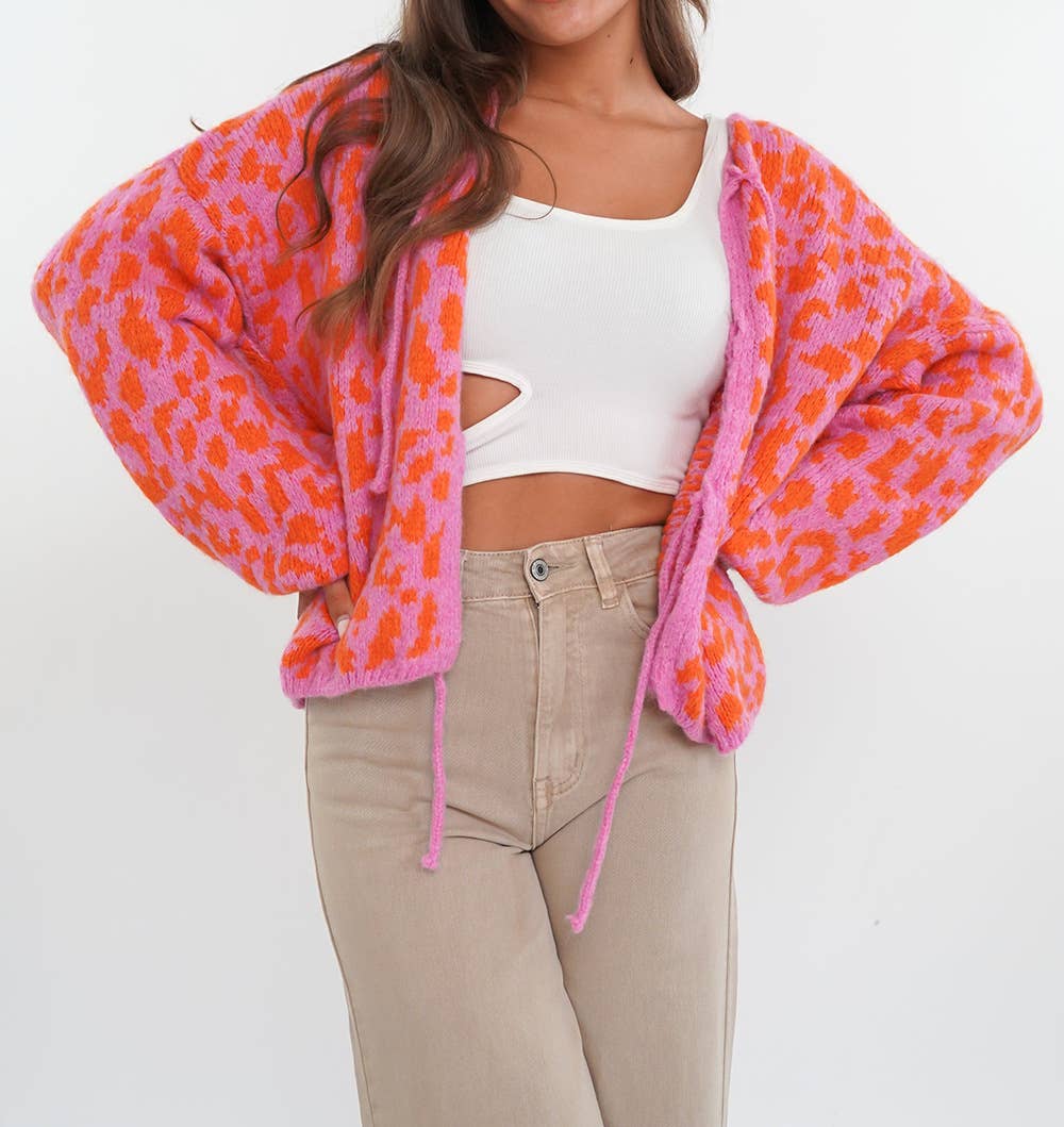 Retro Trendy Cheetah Leopard Print Lace - Up Cardigan - Juli's Wearable Art