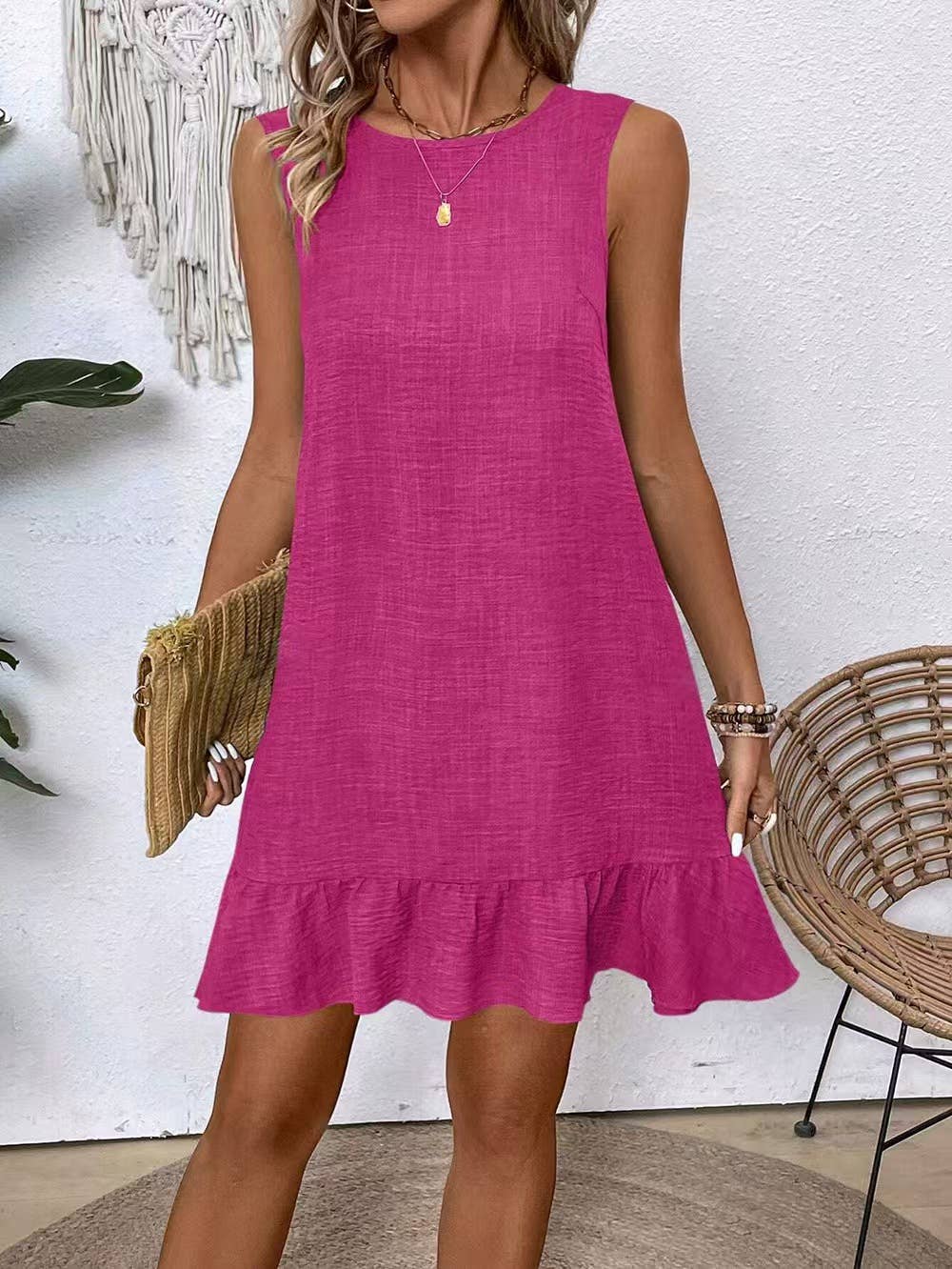 Rose Lace Ruffle Tank Dress – Casual Mid - Length Tunic Style - Juli's Wearable Art