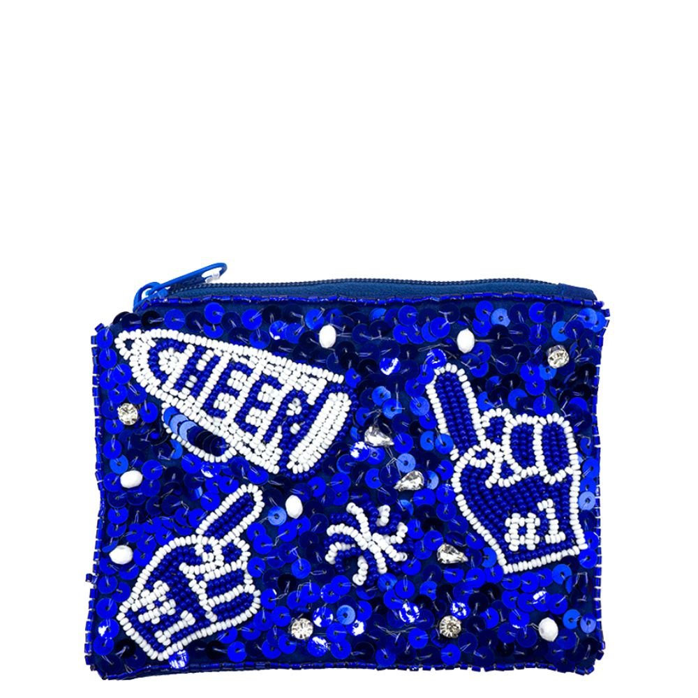 Royal Blue Cheer Sequin Seed Bead Coin Bag – 5" x 3.5" - Juli's Wearable Art