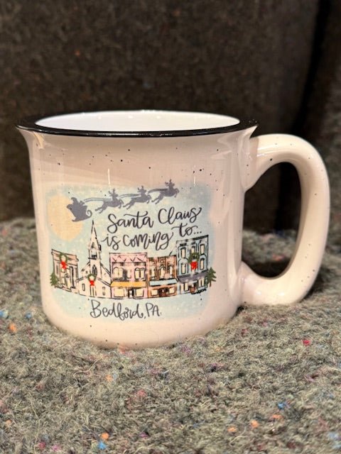 “Santa Claus Is Coming To Bedford” Camper Mug – 13oz - Juli's Wearable Art