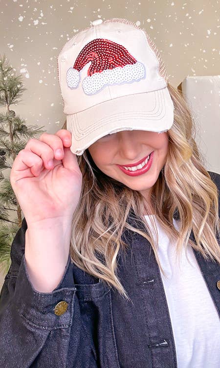 Santa Hat Sparkle Vintage Hat - Juli's Wearable Art