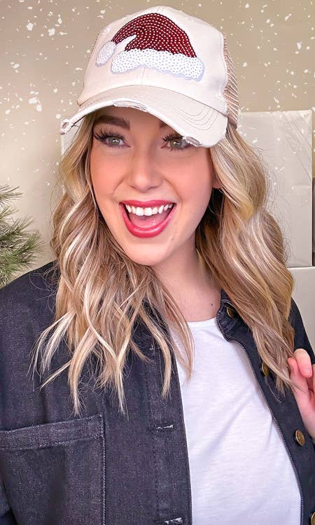 Santa Hat Sparkle Vintage Hat - Juli's Wearable Art