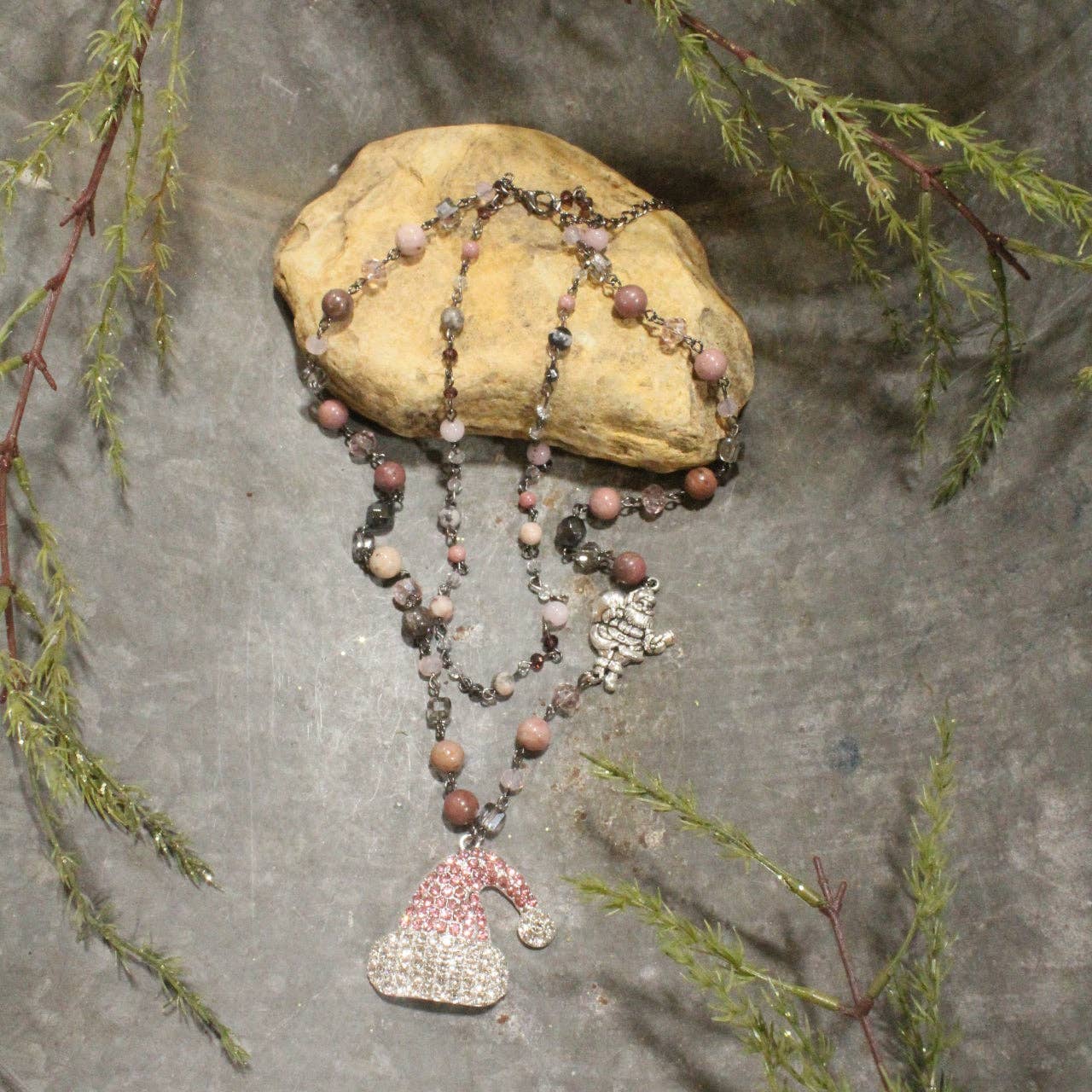 Santa's Hat Is Blushing Layered Necklace - Juli's Wearable Art