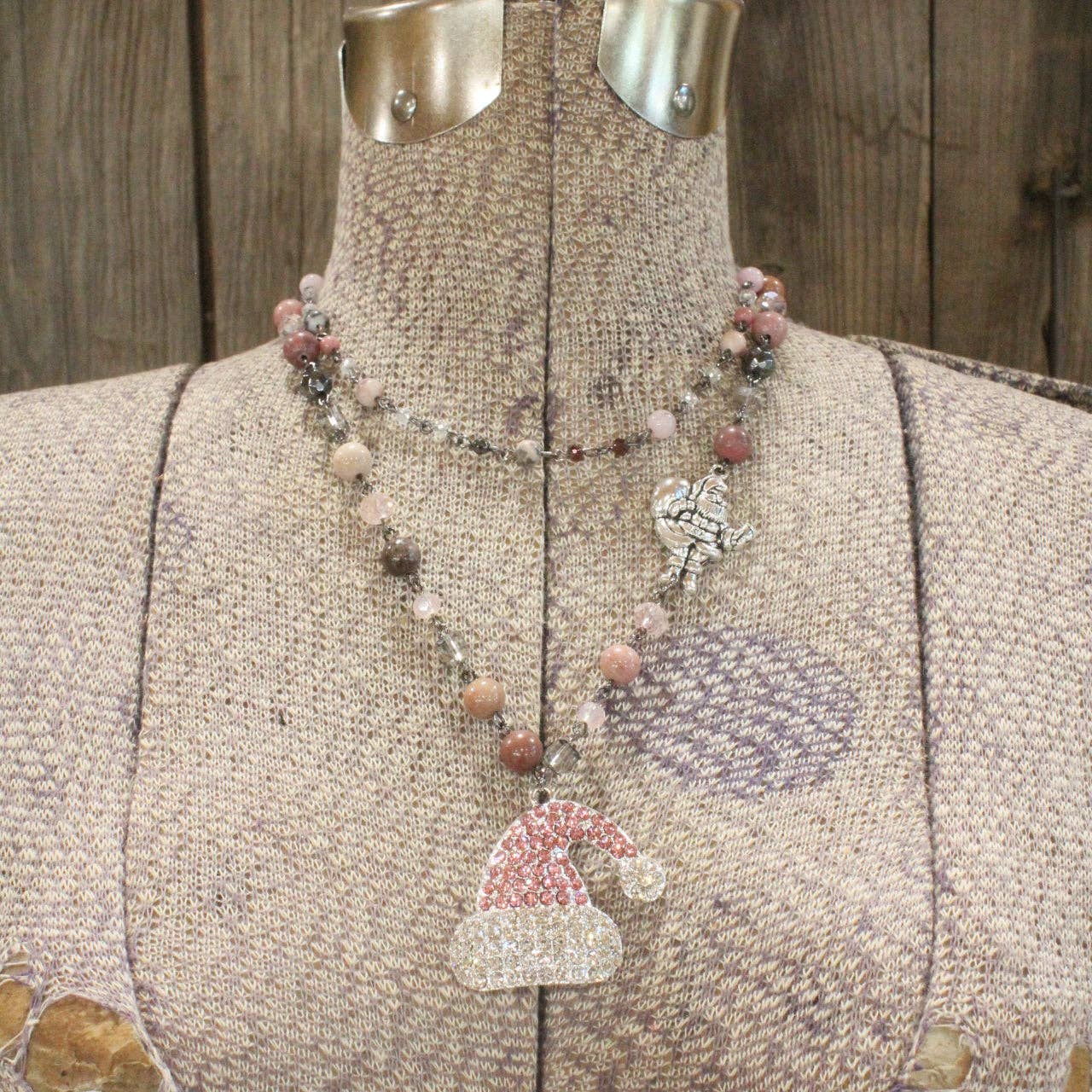 Santa's Hat Is Blushing Layered Necklace - Juli's Wearable Art