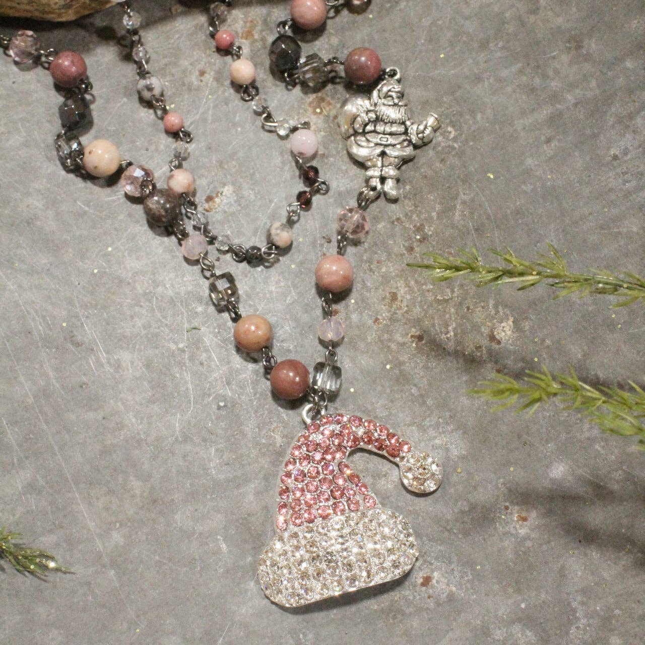 Santa's Hat Is Blushing Layered Necklace - Juli's Wearable Art