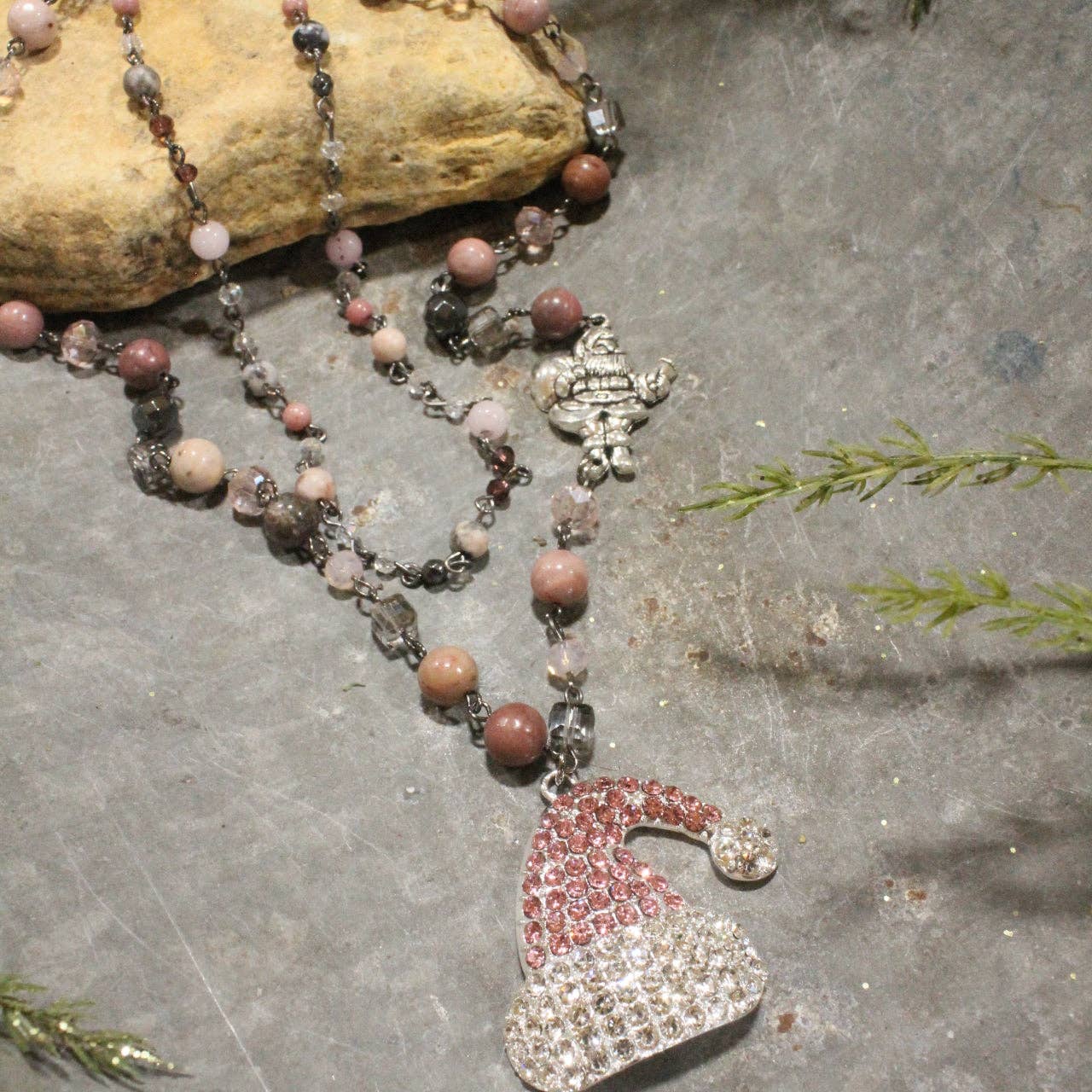 Santa's Hat Is Blushing Layered Necklace - Juli's Wearable Art