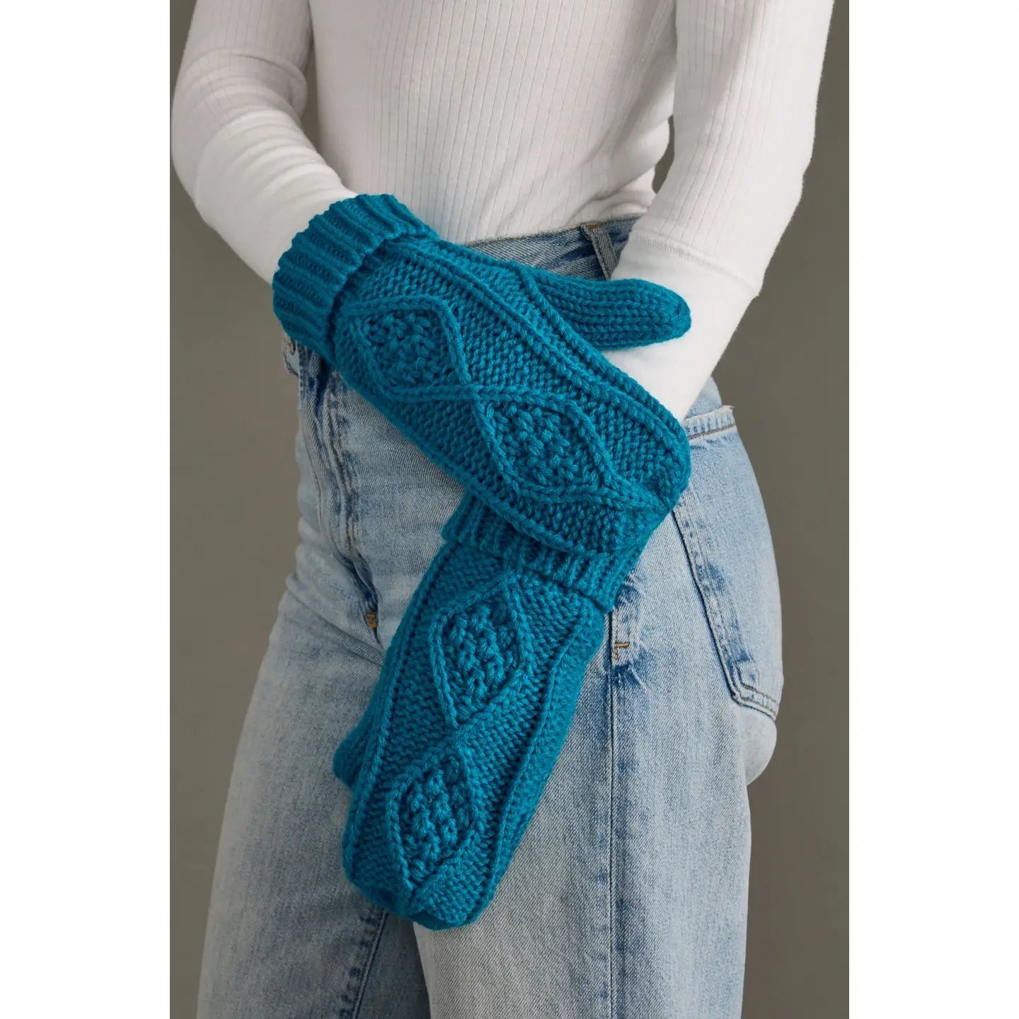 Sapphire Blue Cable Knit Mittens - Juli's Wearable Art