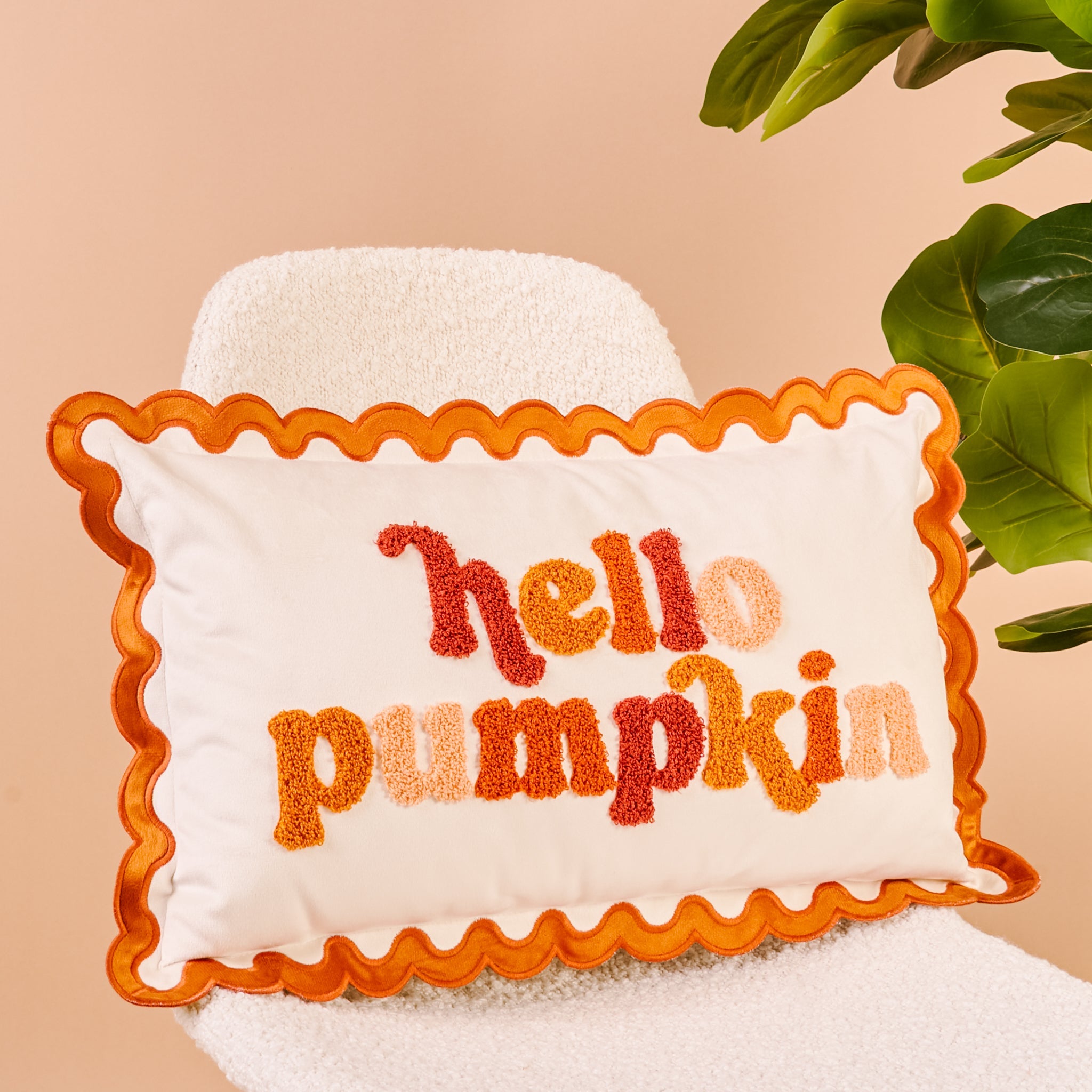 Scalloped Rectangle Throw Pillow - Hello Pumpkin - Juli's Wearable Art