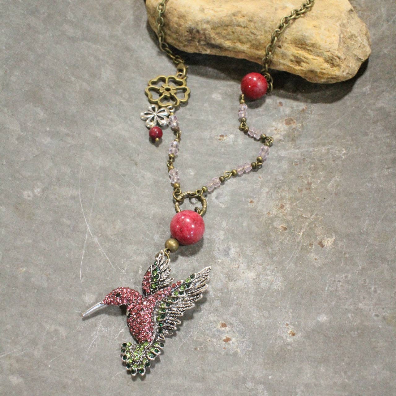 Scents Of Summer Hummingbird Pink Necklace - Juli's Wearable Art