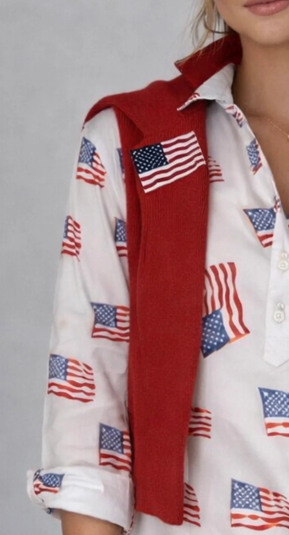 Sconset 3/4 Sleeve American Flag Dress | White - Juli's Wearable Art