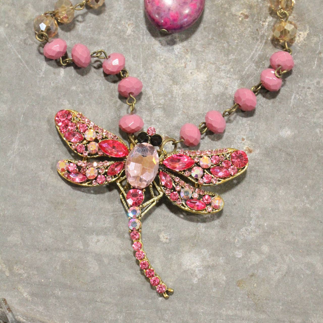 Silent Whispers Dragonfly Bling Shades Of Pink Layered Necklace - Juli's Wearable Art