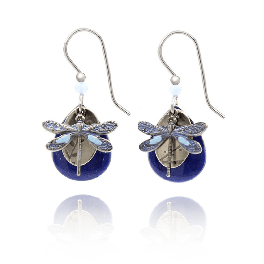 Silver Forest Blue Layered Dragonfly Earrings - Juli's Wearable Art