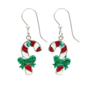 Silver Forest Candy Cane with Bows Earrings - Juli's Wearable Art