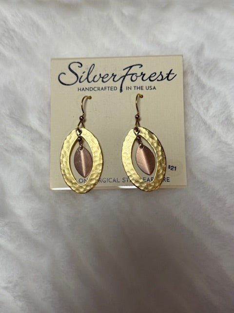 Silver Forest Football in Hammered Oval Earrings - Juli's Wearable Art