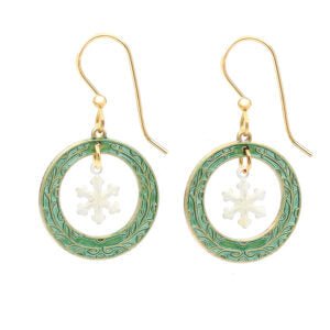 Silver Forest Snowflake in Textured Circles Earrings - Juli's Wearable Art