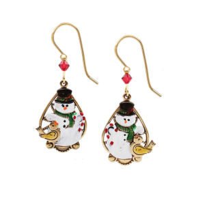 Silver Forest Snowman and Chickadee Earrings - Juli's Wearable Art