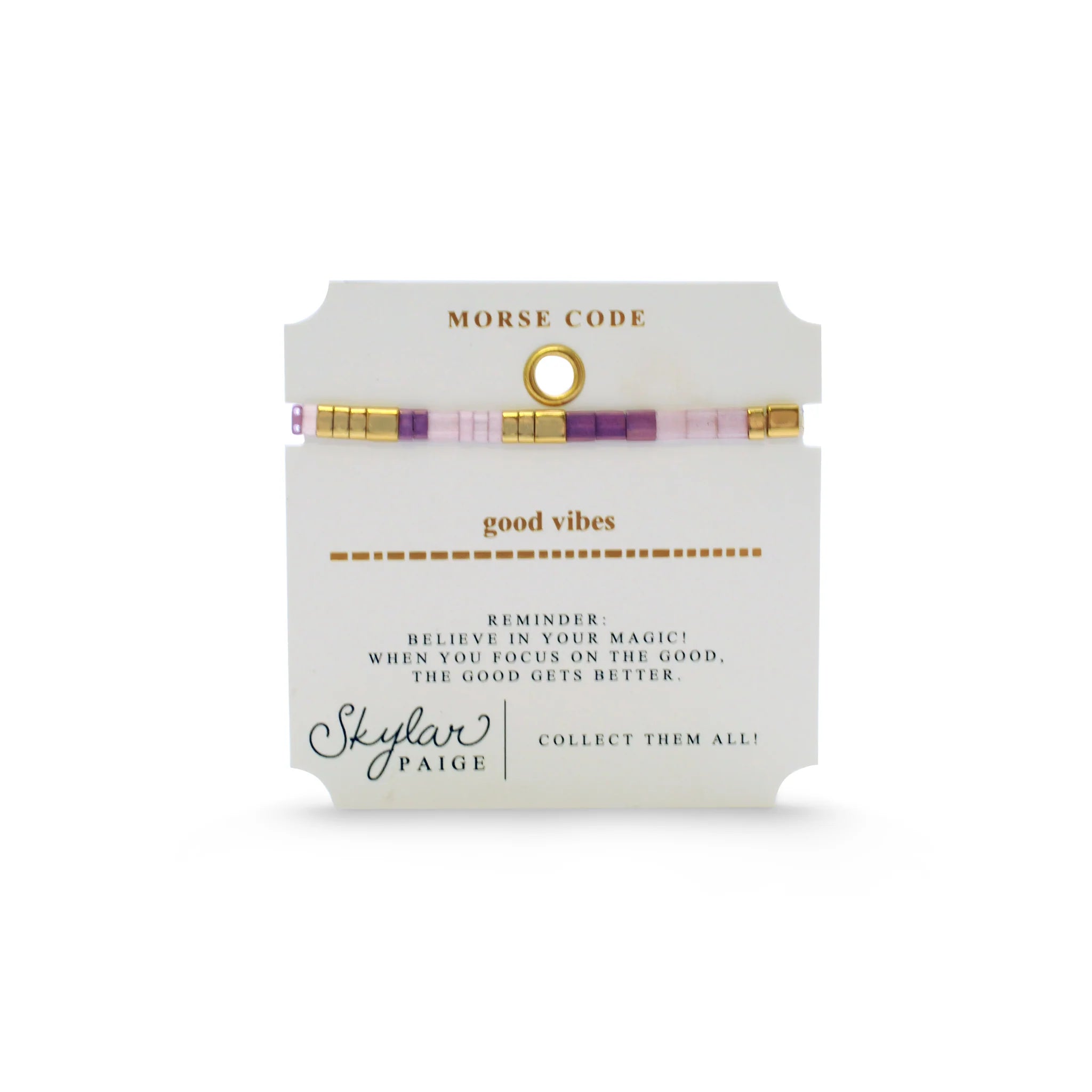 Skylar Paige - GOOD VIBES - Morse Code Tila Beaded Bracelet - Lighthearted Lavender - Juli's Wearable Art