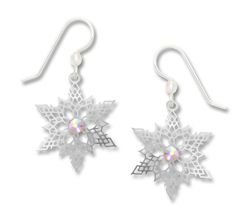 Snowflake with Crystal Rhinestone Dangle Earrings - Juli's Wearable Art