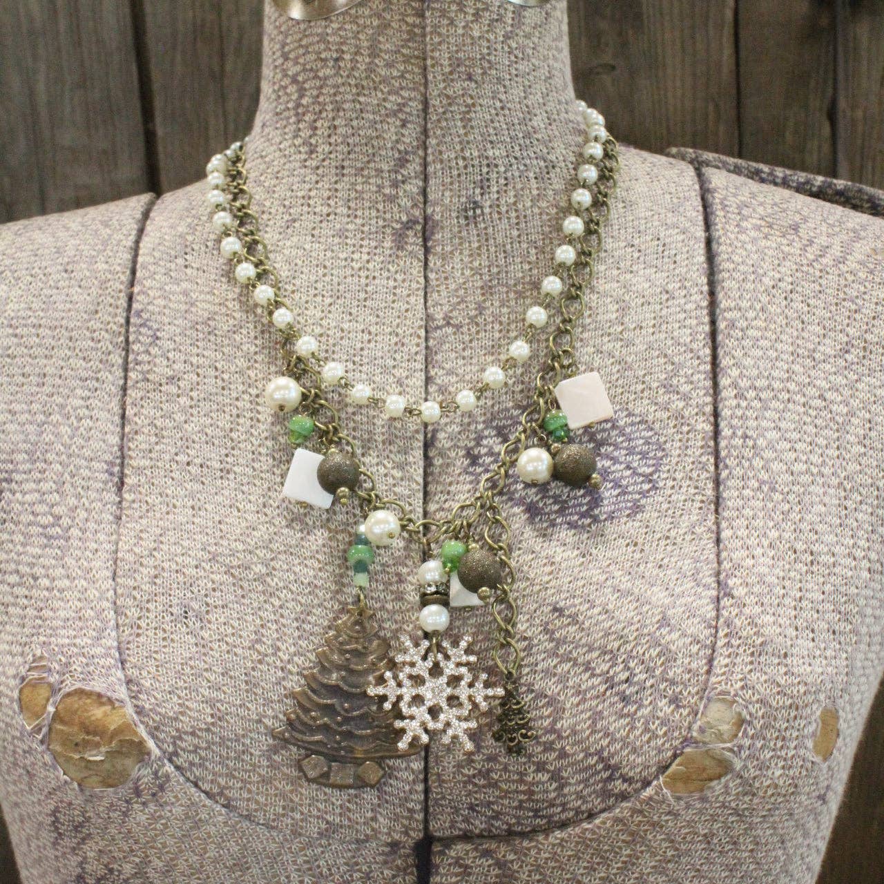 Snowflakes Falling On The Christmas Tree Layered Necklace - Juli's Wearable Art