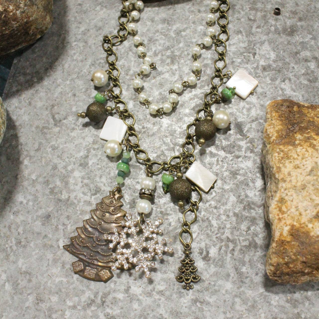 Snowflakes Falling On The Christmas Tree Layered Necklace - Juli's Wearable Art