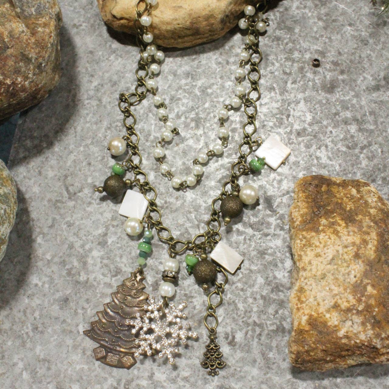 Snowflakes Falling On The Christmas Tree Layered Necklace - Juli's Wearable Art