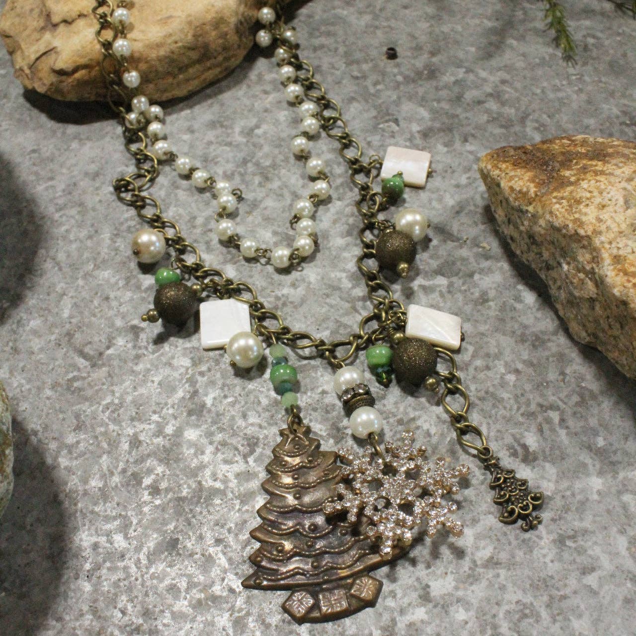 Snowflakes Falling On The Christmas Tree Layered Necklace - Juli's Wearable Art